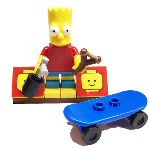 MinifigurePacks: Lego Simpsons Bundle (1) Bart Simpson Minifigure (1) Figure Display Base (3) Figure Accessory's (Skateboard - Spray Can - Slingshot)